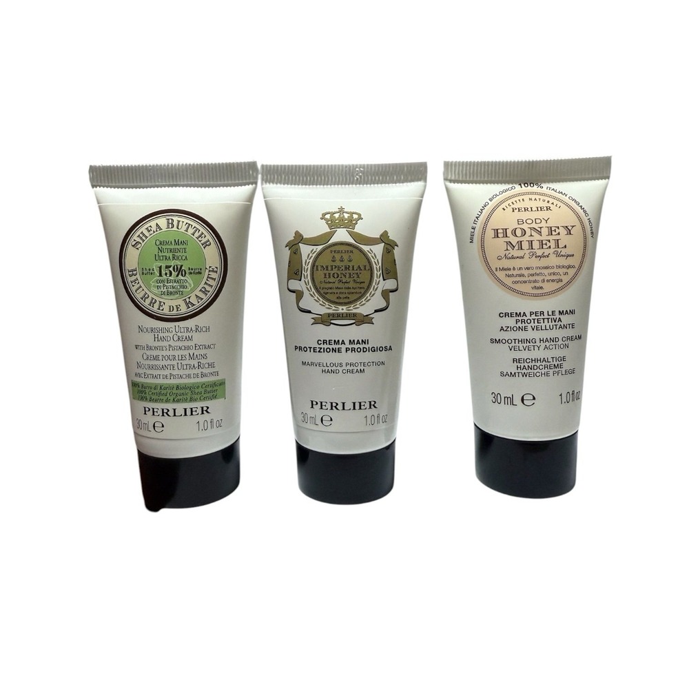 PERLIER Set of 3 Shea Butter Hand Cream PISTACHIO Imperial Honey Marvellous MIEL